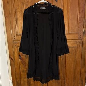 Spadehill Women’s Black Lace Trim Swim Beach Cover Up Kimono Style